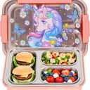 Stainless Steel Bento Lunch Box for Kids, 710ml/23.5oz BPA-Free Leak-Proof Food Containers with 3 Compartments, Back to School Students Daycare Lunches Snack Container Size for Ages 3-7