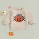 Toddler Baby Boy Halloween Outfit Pumpkin Ghost Print Crew Neck Sweatshirt Long Sleeve Fall Winter Pullover Tops (Beige)