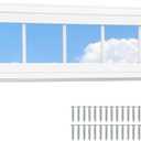 NeatiEase Vinyl Transom Window, 12" x 48" Fixed Glass Household Windows with Grids and Dual-pane Tempered Glass for House, Shed, Doors, Garage, Chicken Coop, Basement (White)