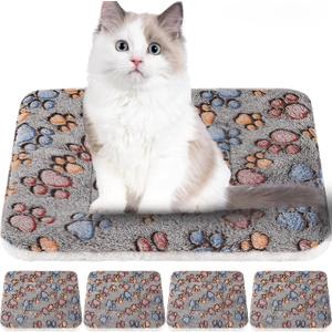 Tuanse 4 Pack Ultra Soft Dog Cat Bed Mat with Cute Prints Reversible Fleece Dog Crate Kennel Pad Cozy Washable Thickened Hamster Guinea Pig Pet Bed Mat for Small Animals(13 x 19 Inches, Gray)