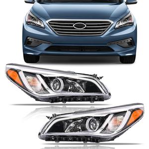 Headlight Assembly for 2015 2016 2017 Hyundai Sonata, Passenger & Driver Side Halogen Headlamp with Clear Lens Black Housing Amber Reflector (All Bulbs Included), 1 Pair, 92102-C2000 HY2503183