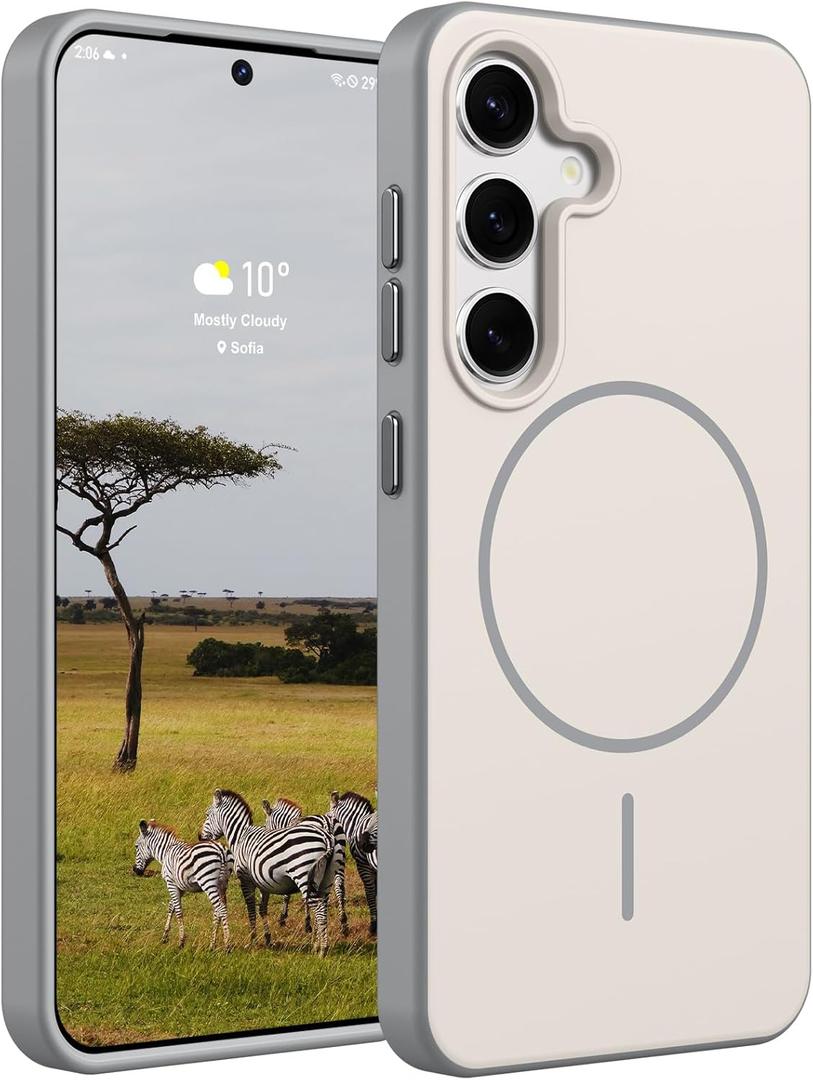 Rayboen Magnetic Case for Samsung Galaxy S24 Plus, Compatible with Magsafe, Matte Skin-Feel Solid Dual-Tone Integrated Hard PC Shell, Durable Shockproof Protective Phone Cover for S24+, Matte White