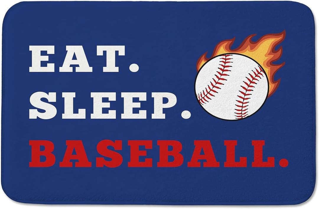 Eat Sleep Baseball Bathroom Rugs 24x16 Inches | Water Absorbent Soft Non-Slip Bath Mat Machine Washable Mats for Showers Laundry Rooms Indoor Doors Decor