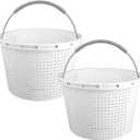 8" Pool Skimmer Basket for Inground Pool Compatible with Pentair U-3 Skimmer Basket 08650-0007 and Hayward SP1070 Pool Basket Stainless Steel Handle Rubber Grip & Built in Weighting White 2 Pack