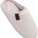 COFACE Mens Cozy Memory Foam Scuff Slippers Casual Slip On Warm House Shoes Indoor/Outdoor Sandal Slippers With Arch Support Rubber Sole Size 7-15 (Beige)