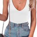 SAUNGKUAI Women’s Bodysuit Sexy Plunge Deep V Neck Backless Sleeveless Tank Thong Body Suits Outfits for Going Out S