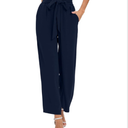 NiMin Women's Wide Leg Lounge Pants with Pockets Lightweight High Waisted Adjustable Tie Knot Loose Trousers, S