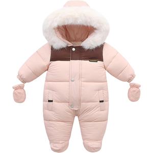 Fairy Baby Infant Baby Winter Snowsuit Coat Romper Hooded Double Zipper Fur Collar Warm Jumpsuit for Boys Girls 6-9 Months Pink Warm