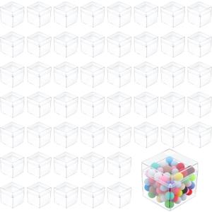 50 Pcs 2 x 2 In Acrylic Boxes, Small Clear Acrylic Plastic Box with Lids Treat Gift Boxes Square Candy Storage Containers Plastic Square Cube for Candy, Pill, Earring, Jewelry, Tiny Beads, Party Favor