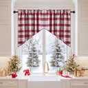 NICETOWN Swag Kitchen Curtains for Christmas Decor,Rod Pocket Short Window Curtains for Living Room, Room Darkening Small Shade for Bedroom (Red & White, 1 Pair, 36" x 36")