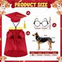 Huhumy 3 Pcs Dog Graduation Costume Set Include Pet Graduation Gown Adjustable Puppy Grad Cap with Gold Tassel Lensless Glasses for Dogs Cats Holiday Costume Accessory(Red,XL)