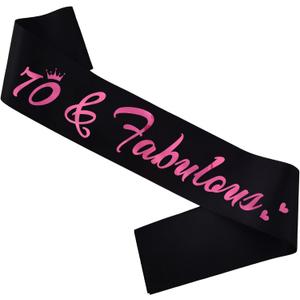 2 x 70 & Fabulous Birthday Sash, 70th Birthday Gifts idea for women, Funny 70th Birthday Party Suppiles, Black+ Pink(70 & Fabulous)