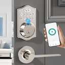 keyless Entry Door Lock deadbolt with Handle Set- Front Door Fingerprint Smart Locks with 2 Lever Handles-Keypad Code Deadbolt -App Control,Auto Lock,Easy to Install (Silver)