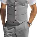 Men's Suit Linen 2 Piece Vests Short Pants Suits for Men Casual Summer Beach Groomsmen Wedding Waistcoat Set Outfit (Grey, Small)