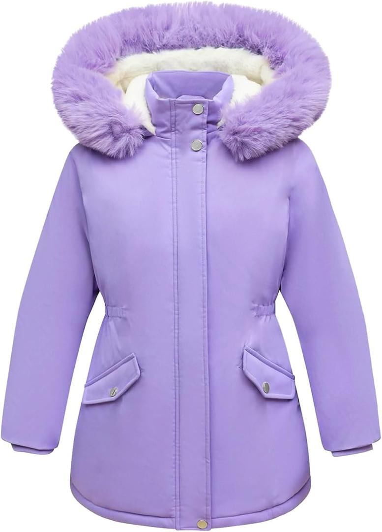 Arssm Girls Long Coat Kids Fleece Jacket Winter Puffer Jacket Warm Parka Outerwear with Hood (Purple)