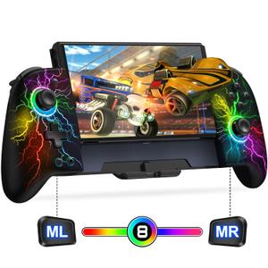 Gammeefy JC200 Switch Controller - Hall Effect One-Piece Wireless Switch Joypad (No Drift, No Deadzone) with 9 Color Lights for Nintendo Switch and Switch OLED (Lightning)