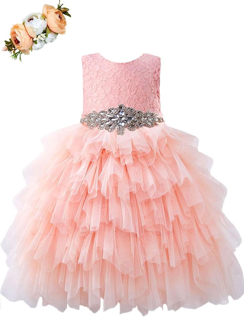 Cilucu Baby Girls Maxi Dress Tutu Sleeveless Flower Girls Dresses V-Back A-Lined (24 Months, Blush Pink)