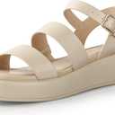 Ankis Platform Sandals Two Bands Open Toe Heeled Sandals with Adjustable Ankle Strap Comfortable and Lightweight Wedge Shoes in Summer (11, Nude Pu)
