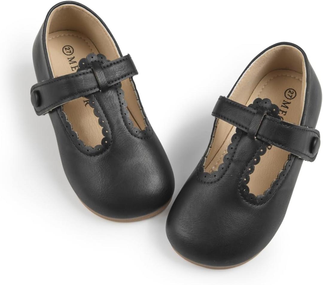 Meckior Toddler Little Girl Mary Jane Dress Shoes Ballet Flats for Girl Party School Shoes Bowknot Princess Shoes (Black)