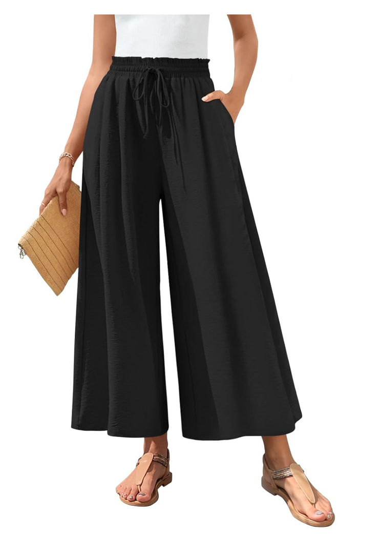 Bestbee Women's Palazzo Pants Dressy Casual Wide Leg Slacks Elastic Waist with Pockets, size Medium