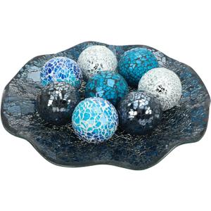 Suclain Centerpiece Bowl and Decorative Balls Set 8 Pcs Table Mosaic Plate with 2.4 Inch Glass Mosaic Orbs Glass Turquoise Tray and Spheres for Centerpiece Table Home Vases Decor(Multicolor), Small