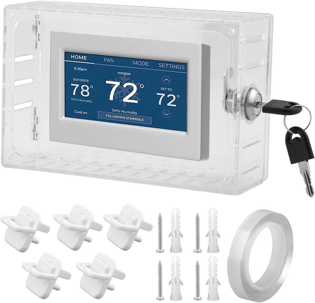 Universal Thermostat Lock Box Cover with Key, LargeThermostat Cover with Lock for Thermostat on Wall, Thermostat Guard, Thermostat Cover(Clear, Size:7.3 * 4.7 * 2.2inch)