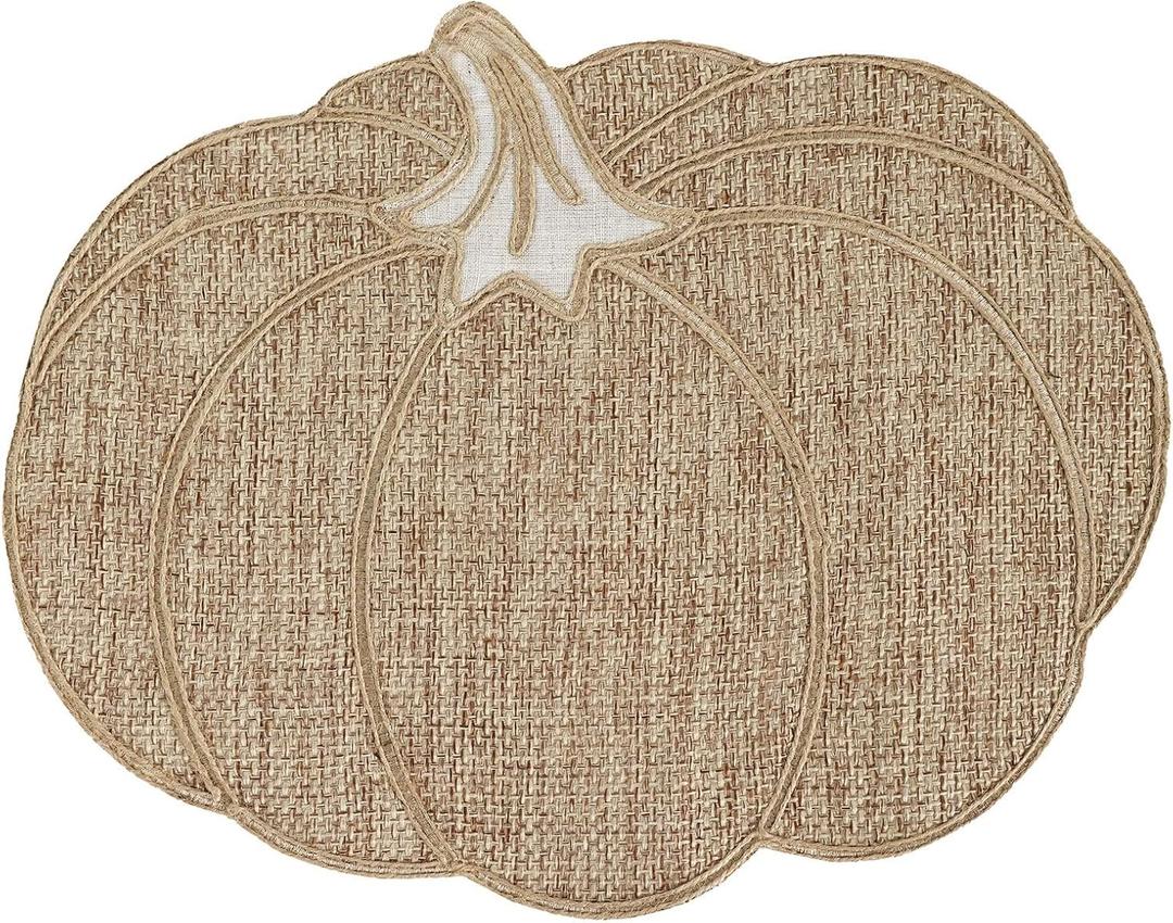 Feuille Fall Placemats Set of 4  Pumpkin Placemats for Thanksgiving Halloween Natural Color, Polyester Harvest Placemats for Fall Autumn Decorations