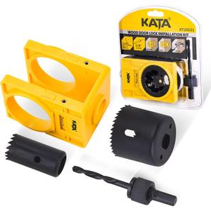 KATA 1-3/8" - 1-3/4" Door Lock Installation Kit for Wooden Doors with Guide Template, Door Lock Hole Saw, Carbon Steel (Yellow)