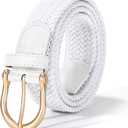 XZQTIVE Elastic Stretch Belt for Women, Ladies Braided Woven Web Belt for Casual Jeans Pants (Fit Pants Size 32"-38", White)