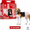 American Kennel Club Female Dog Wrap, Disposable Diapers with Wetness Indicator, (Extra Large Low Tail, 50, Count)
