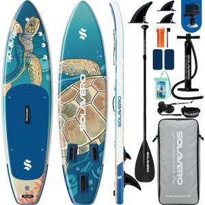 SOLAVERO Stand Up Paddle Board 11' Inflatable SUP for Adults, Blow Up Paddle Board with Non-Slip EVA Deck 500LB Capacity Wide Board for All Skill Levels  Turtle Paradise