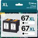 67XL High-Yield Remanufactured Ink Cartridge Replacement for HP 67 67XL Printer Ink HP67 for DeskJet 2755e 2700 2855e 2800 2700e 4155e 4255e 4100 Envy 6055 6055e 6455e 6400 Printer (Black, 2-Pack)