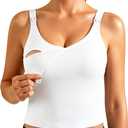 Ecavus Nursing Bras for Breastfeeding Longline Sports Maternity V Neck Buttery Soft Crop Tank Top with Built in Bra (Medium, White)