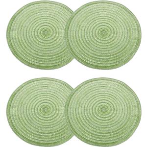 HARFINGTON 4pcs Round Braided Placemats 12" Non-Slip Round Table Mats for Dining Tables Washable Heat Insulation Woven Placemats Indoor Outdoor for Family Holiday Dinner, Green