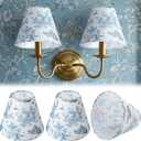 VIHOSE 2 Pcs Small Lamp Shade Sconce Lamp Shade 3 Top x 6'' Bottom x 5'' Slant French Countryside Toile Clip on Lampshade for Wall Sconces Chandelier Pendant Lighting(Crane and Human,Blue and White)