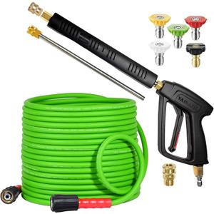 YAMATIC Pressure Washer Gun and Hose, 50 FT Flexible Hose with Stainless Steel Extension Power Washer Wand, 3/8" Swivel Quick Connect & M22-14mm Adapter Replacement for Ryobi Simpson Honda (Green)