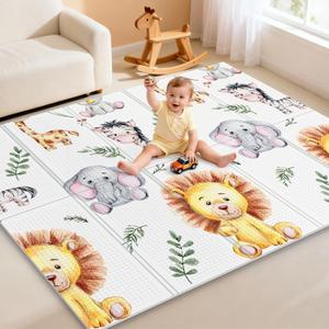 Noonkty 71x59 Foldable Foam Baby Play Mat for Floor, Babies Activity Tummy Time Playmat, Kids Non Toxic Foam Thick Play Mat for Baby, Toddlers, Waterproof & Anti-slip Crawling Mats