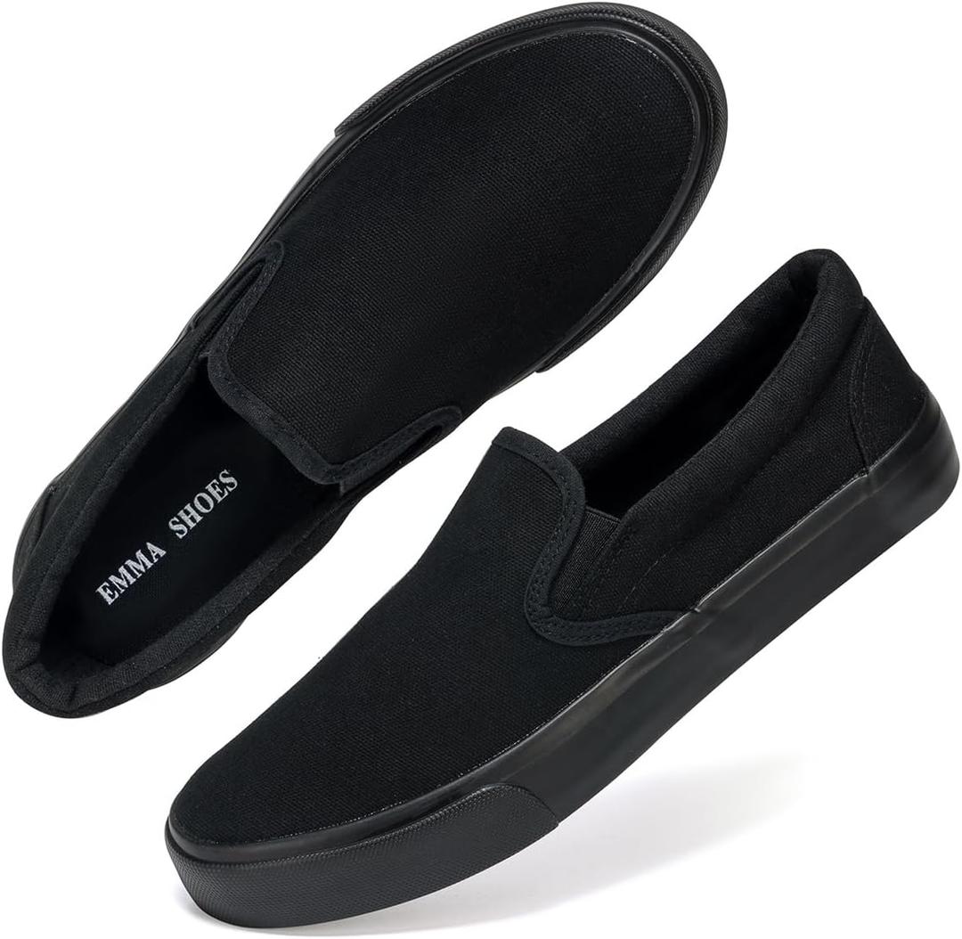 Emma Shoes Low-Top Slip Ons Women's Fashion Sneakers Casual Canvas Sneakers for Women Comfortable Flats Breathable Padded Insole Slip on Sneakers Women Low Slip on Shoes (6, All Black)