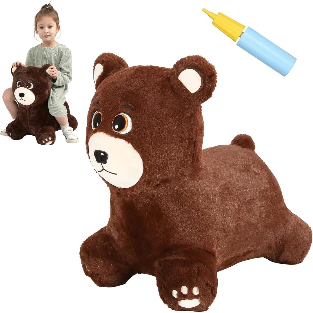 INPANY Bouncy Horse, Bear Hopper Toys, Toddlers Brown Bouncing Animal, Inflatable Plush Bounce Buddies, Kids Ride on Rubber Bouncer, Indoor Outdoor Birthday Gifts Toy for 2 3 4 Year Old Girls Boys