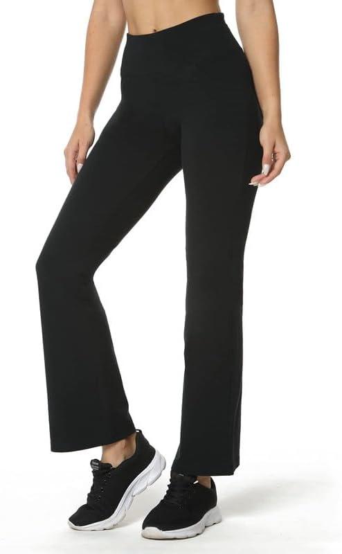 Houmous Women's Cotton Bootcut Pants Inner Pocket(Regular-33 Inseam-Black, 4 Pockets, X-Large)