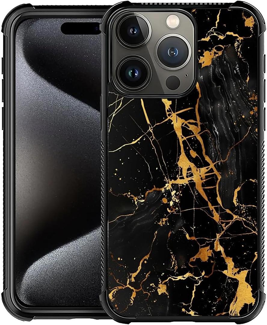 CARLOCA Compatible with iPhone 16 Pro Case,Black Gold Marble 1 for Men Woman,Anti-Scratch Soft TPU Shockproof Unique Protective Cover Pattern Design