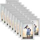 Hoikwo 18 Packs 3.5x5 Silver Multi Plastic Picture Frames Set with Plastic Cover for Family Photos, Artwork, Light weight Bulk 3.5 by 5 Frames Pack for Wall Hanging and Table, Stylish Picture Frames
