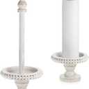 Farmhouse Paper Towel Holder Kitchen Countertop Wood Paper Towel Stand, Standing Paper Towel Dispenser Rack, White Washed Beaded Roll Paper Towel Stand and Non Woven Paper Towel for Kitchen Toilet