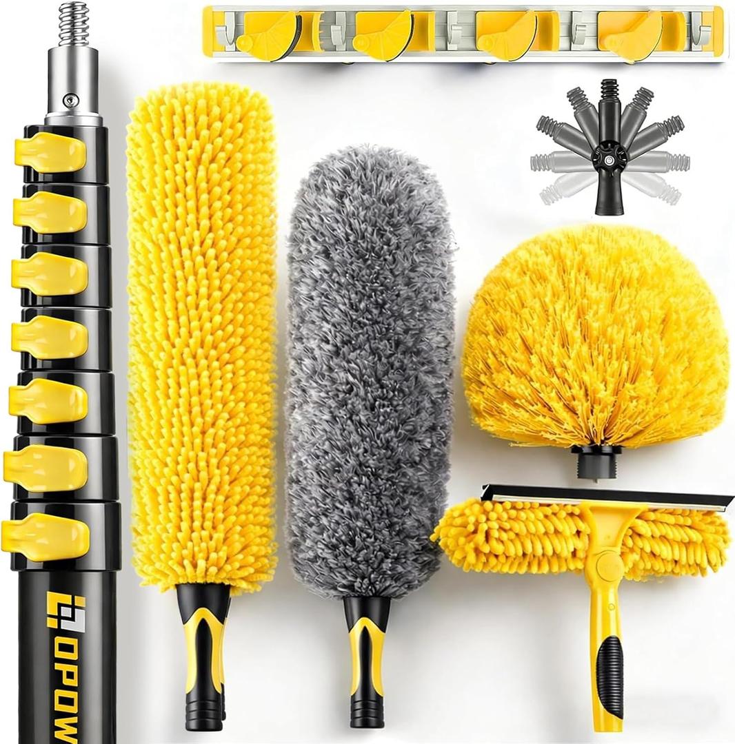 34 Foot High Ceiling Duster Kits with 7-28ft Heavy Duty Extension Pole, High Reach Duster for Cleaning,Microfiber Feather Duster,Cobweb Duster,Ceiling Fan Duster,Window Squeegee & Cleaner