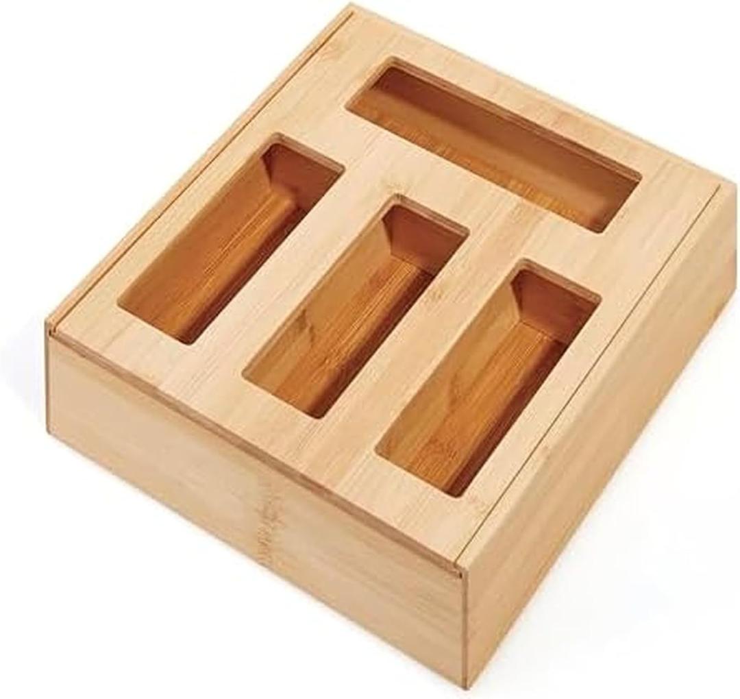 Copco 4 Compartment Storage Organizer for Gallon, Quart, Sandwich, and Snack Bags with Clear Labels, With In Drawer or Wall Mounting Feature For Space Saving