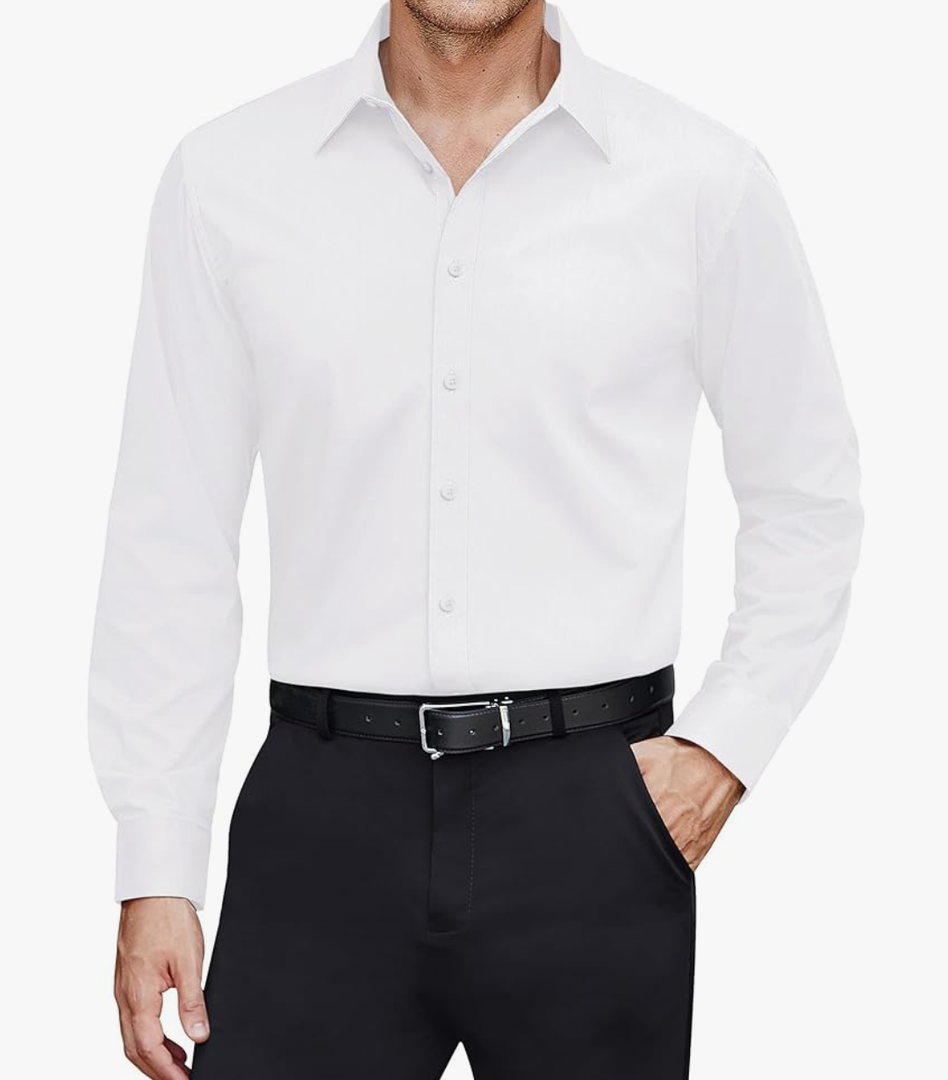 J.VER Men's Dress Shirts Stretch Stain Shield Long Sleeve Solid Formal Shirt Business Casual Button Down Shirts 5XL