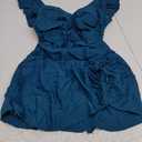 One Piece Swimdress Tummy Control Ruffle Swimsuit for Women Tie Knot Swim Dresses V Neck Bathing Suit Skirt, Blue, L
