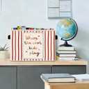 Cool Quote Storage Bin, Red Stripe Foldable Fabric Basket | Red stripe quote fabric organizer for nursery, bedroom, playroom, toys, books, and clothes