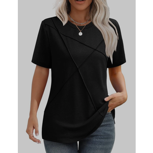 XIEERDUO Womens Summer Tops 2025 Pleated Round Neck Short Sleeve Shirts Business Casual XL