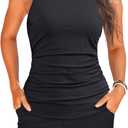 Tankini Swimsuits with Shorts - Two Piece Tummy Control Bathing Suits High Neck Swimwear with Two Side Pockets (X-Small, Black)